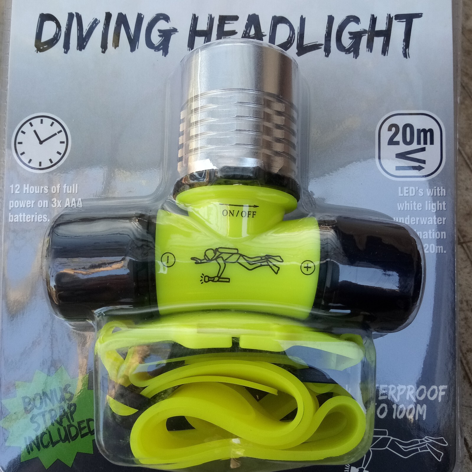 3x Diving Headlight's LED 100m Waterproof Flashlight Torch Light NOS.