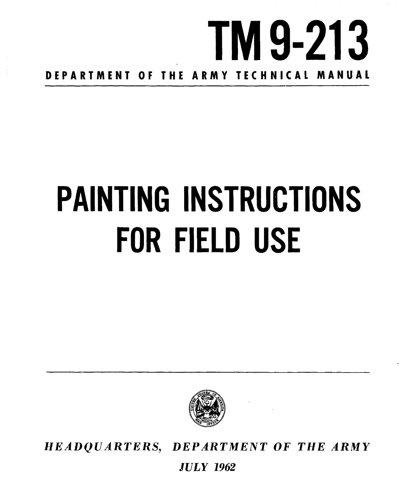 141 Page 1962 TM 9-213 PAINTING INSTRUCTIONS FOR FIELD USE Manual on Data CD
