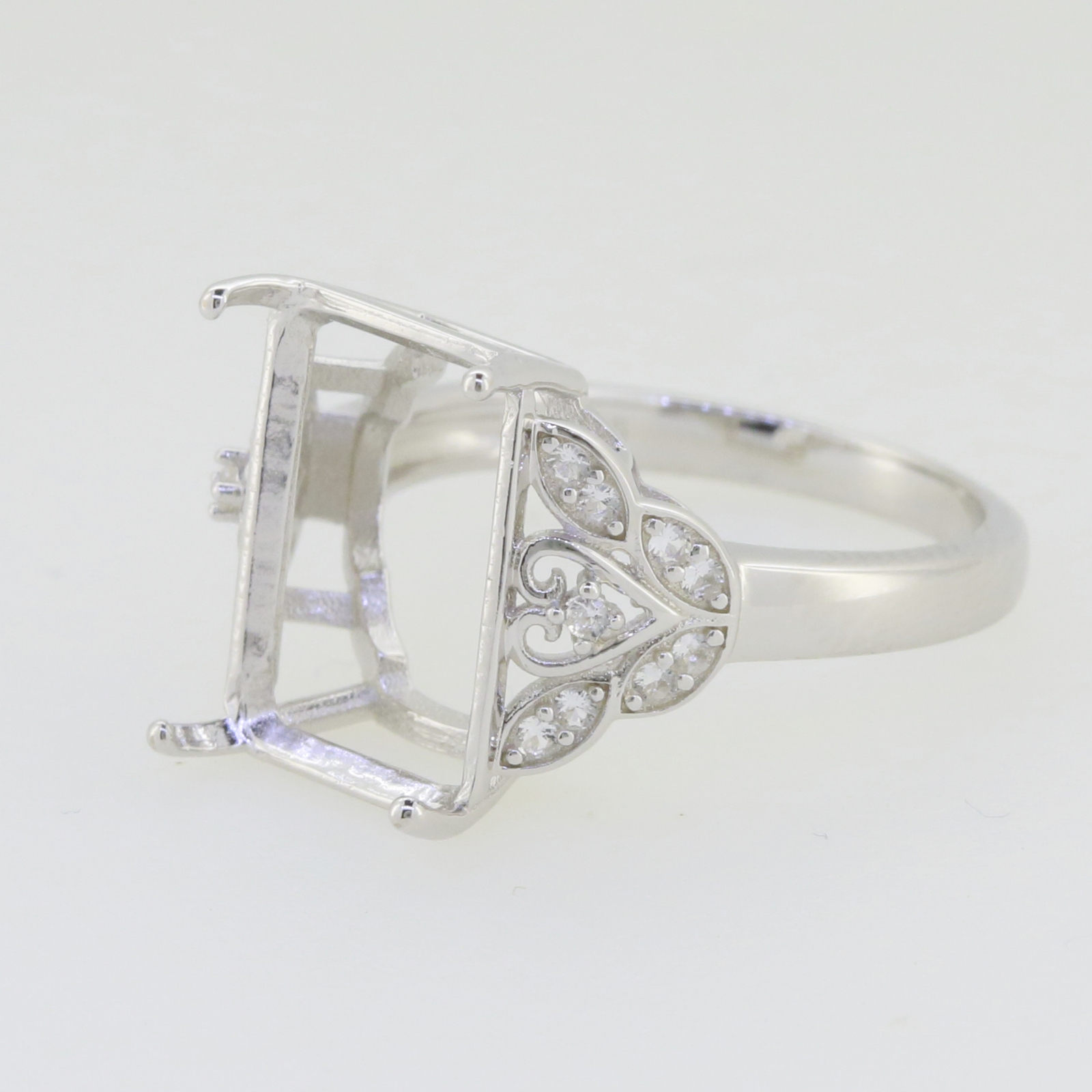 Sterling Silver Semi Mount Ring Setting Emerald OCT 14x10mm