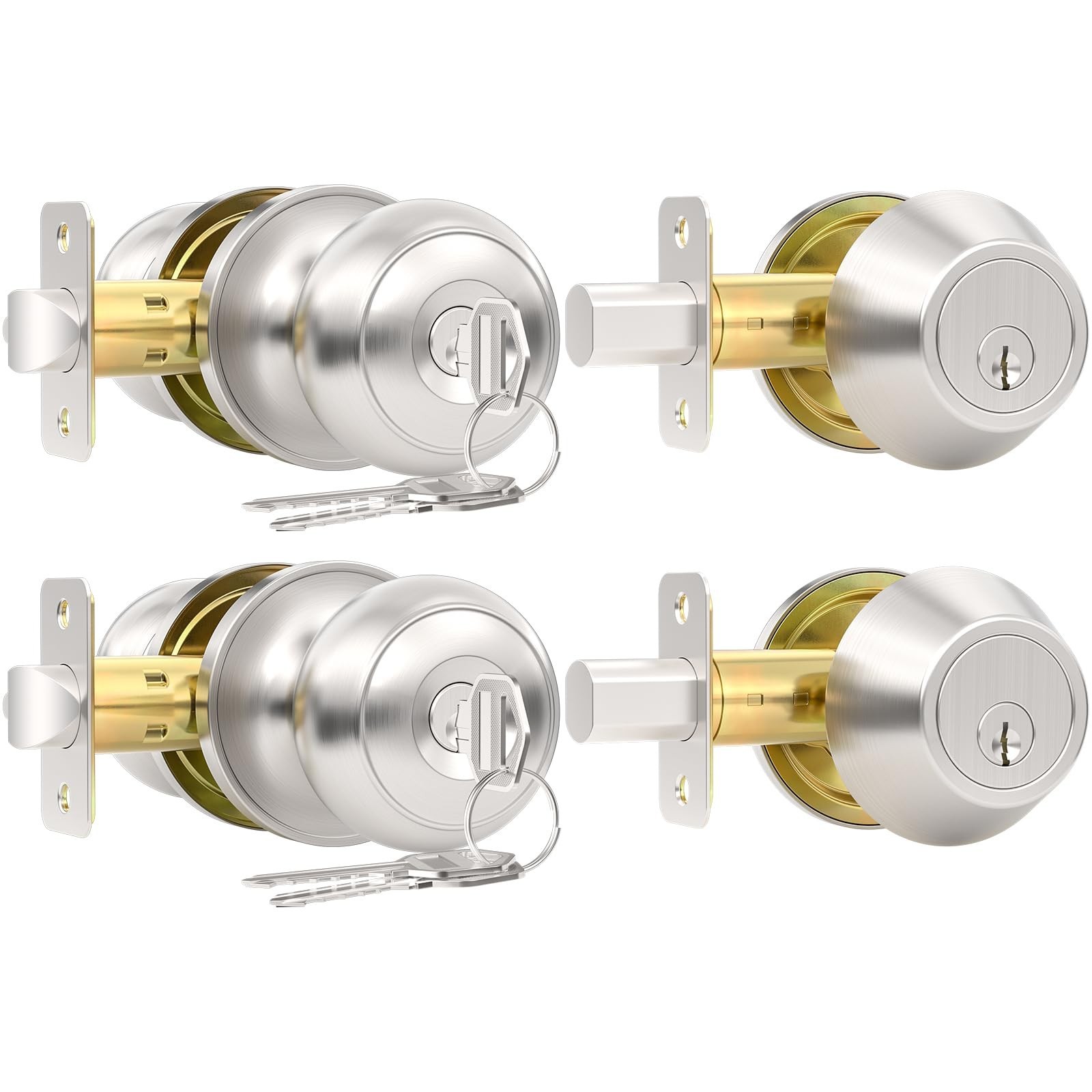2 Pack Front Door Lock Set, Keyed Alike Exterior Door Lock Set with Deadbolt,...