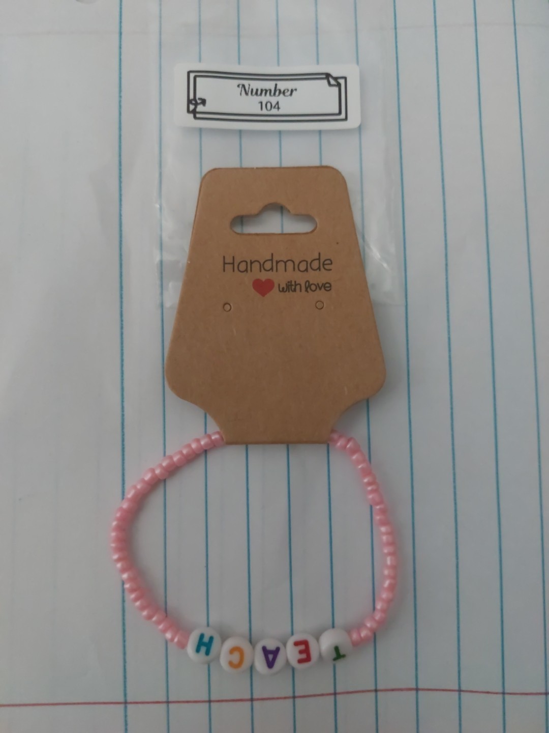 Handmade Pink "Teach" Bracelet