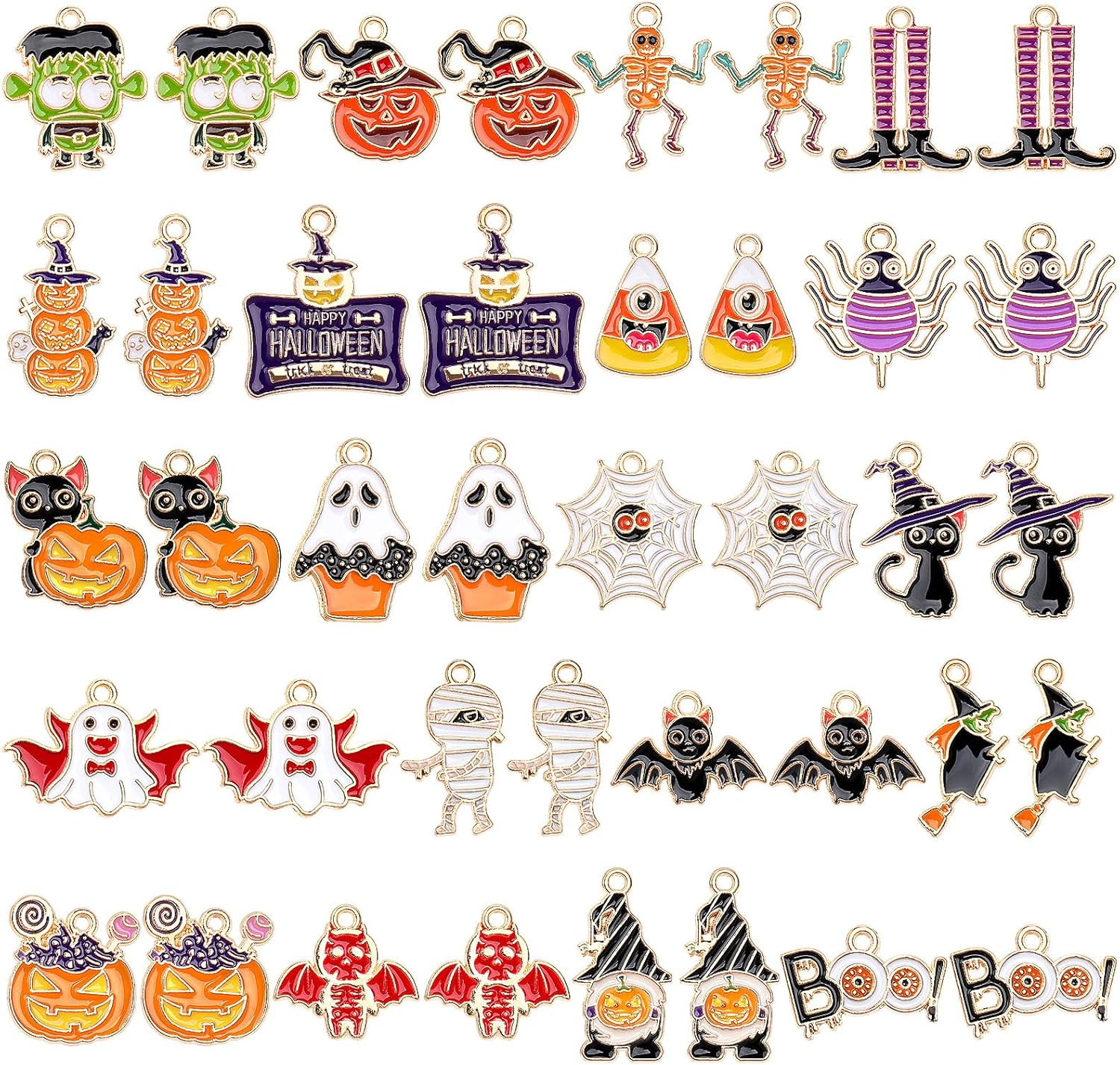 MARFOREVER 40 Pcs/20 Pairs Halloween Charms, Enamel Halloween Charms Bulk Pumpki