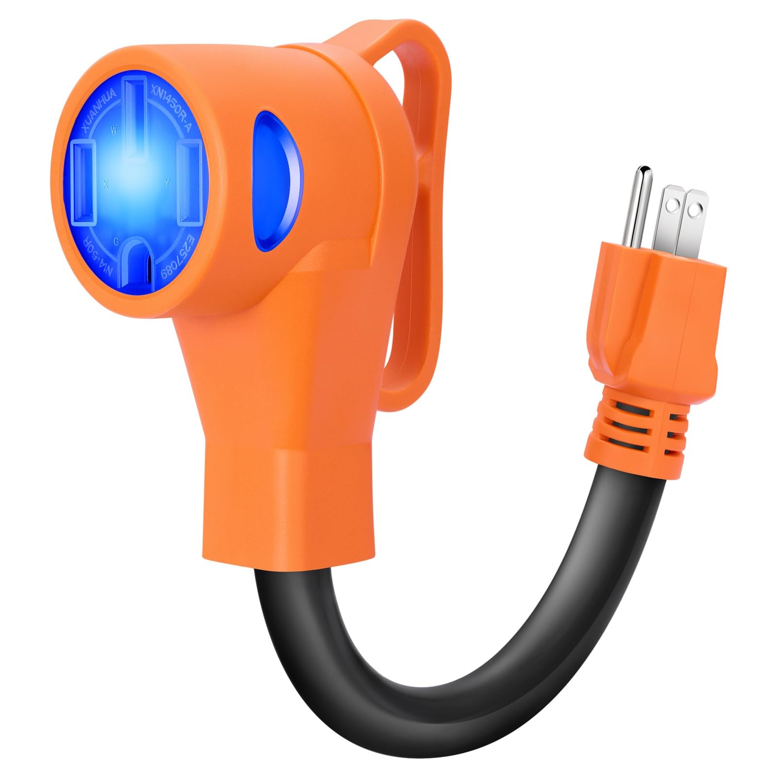 Filluck RV Adapter Cord 50 Amp to 110 Volt 13.8 Inch，NEMA 15A 50A, Orange