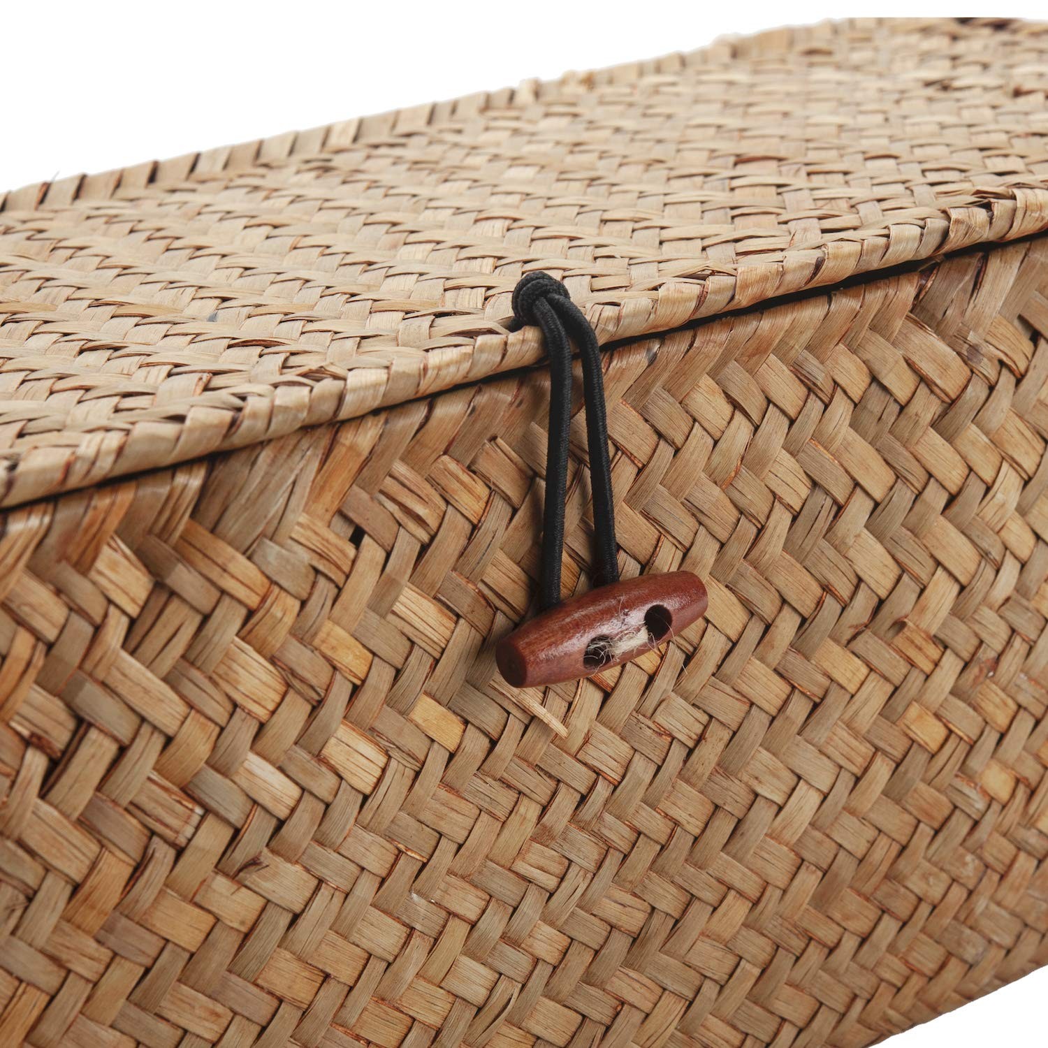 Seagrass Storage Basket with Lid Rectangular Small Woven Shelf Baskets with S...