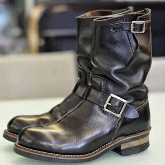 Customized Handmade 2 Black Leather Motorcycle Boots For kave-8786