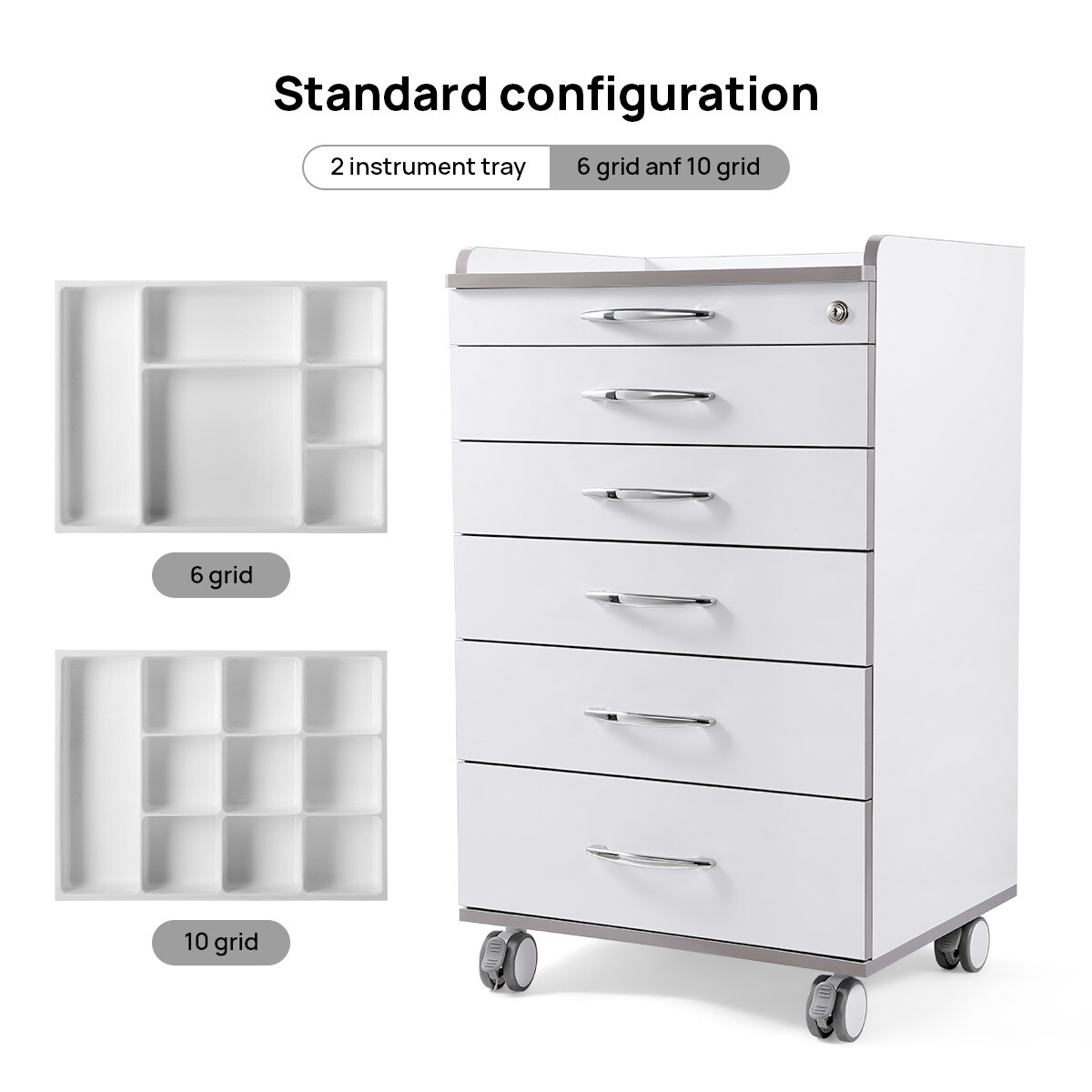 5 Drawers Dental Medical Trolley Rolling Tool Cart Cabinet with Built-in Socket