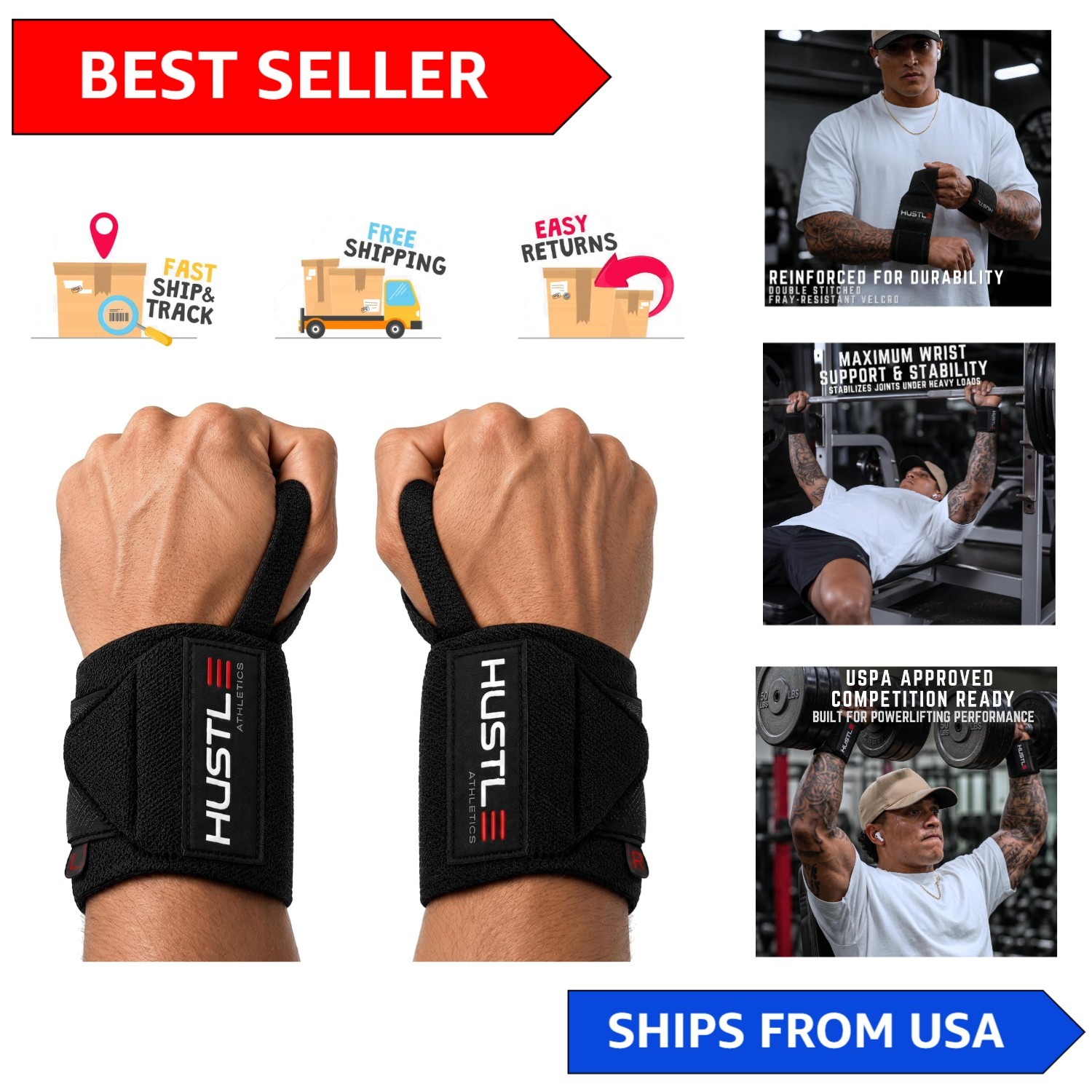 18" Heavy-Duty Wrist Wraps - Perfect for Bench Press, Squats & Overhead Lifts