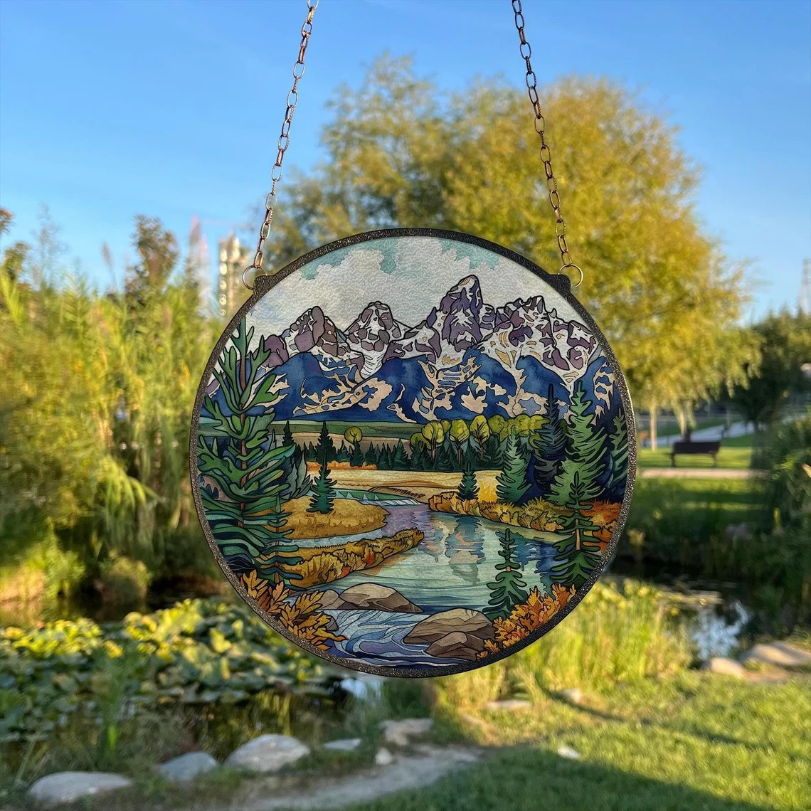 Grand Teton National Park Stained Glass Suncatcher, Window Hanging Decor
