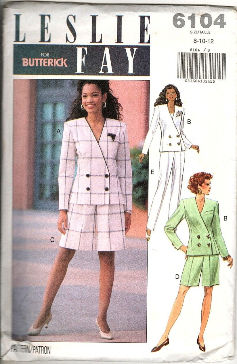Butterick 6104 Misses 8 to 12 Leslie Fay Jacket, Shorts and Pants Sewing Pattern