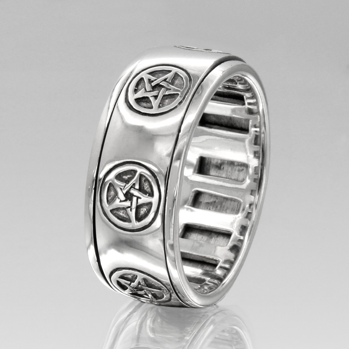 Sterling Silver Pentagram Pentacle Spinner Worry Ring - Wiccan Jewelry Size 4-15