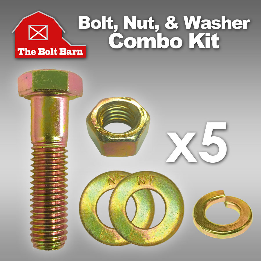 (5) 5/16-18x1-1/2 Grade 8 Hex Cap Screws Bolts, Hex Nuts, Washers, Lock Washers