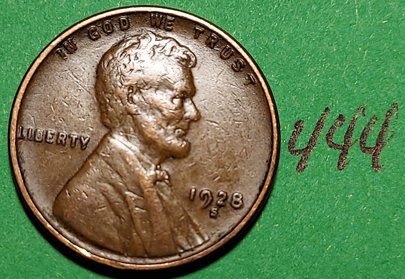 1928-S Lincoln Wheat Cent    EXTREMELY FINE    #444