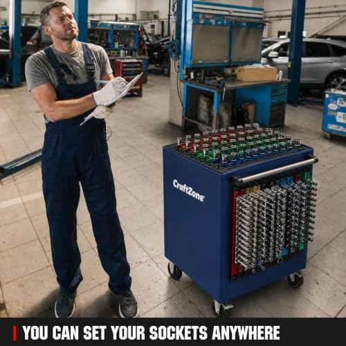 Magnetic Socket Organizer Set | 1/4" 3/8" 1/2" Socket Rail with 120 Clips |
