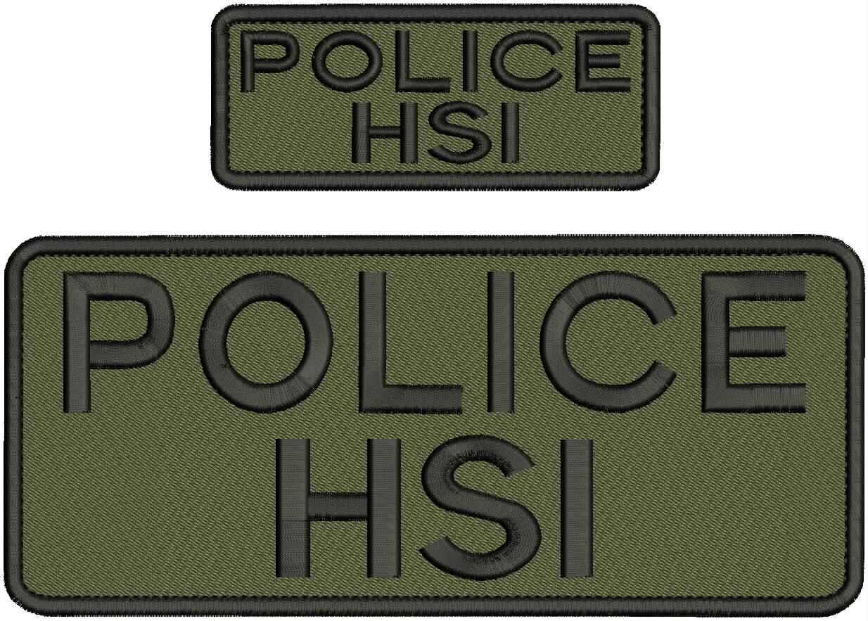 POLICE H S I EMBROIDERY PATCH 4X10 AND 2X5 HOOK ON BACK BLACK ON RANGER GREEN