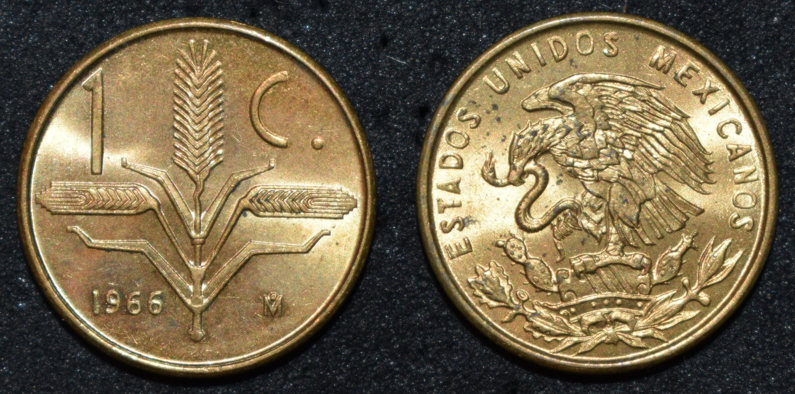 1966 Mexico 1 Centavo - Uncirculated - KM417 - Brass