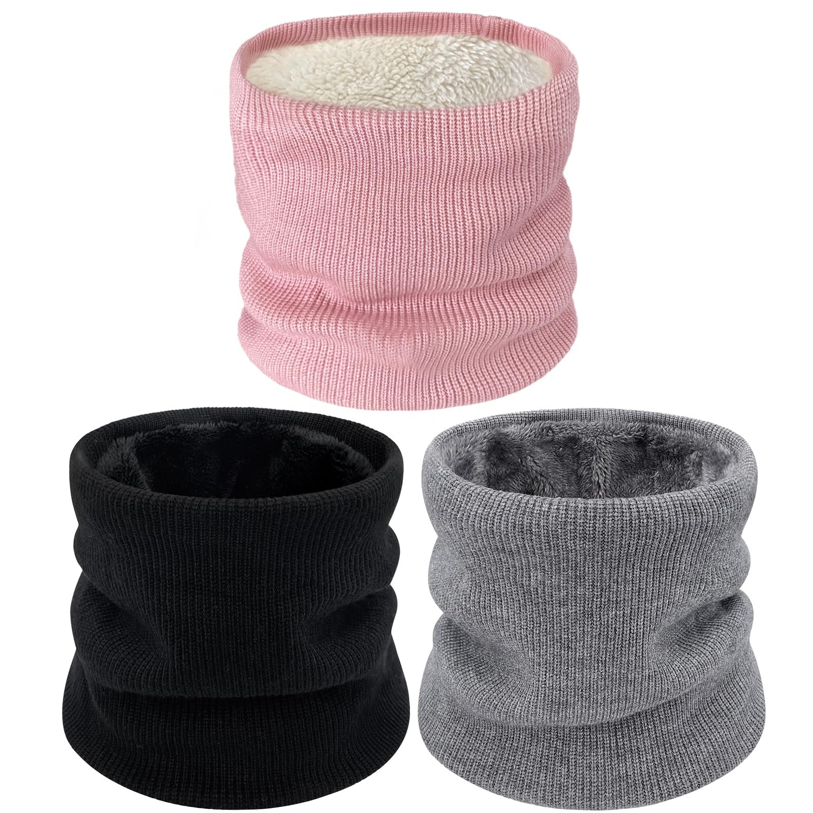 HOPSOOKEN 3 Pack Neck Warmer Gaiters for Men One Size, Lightgrey,pink,black
