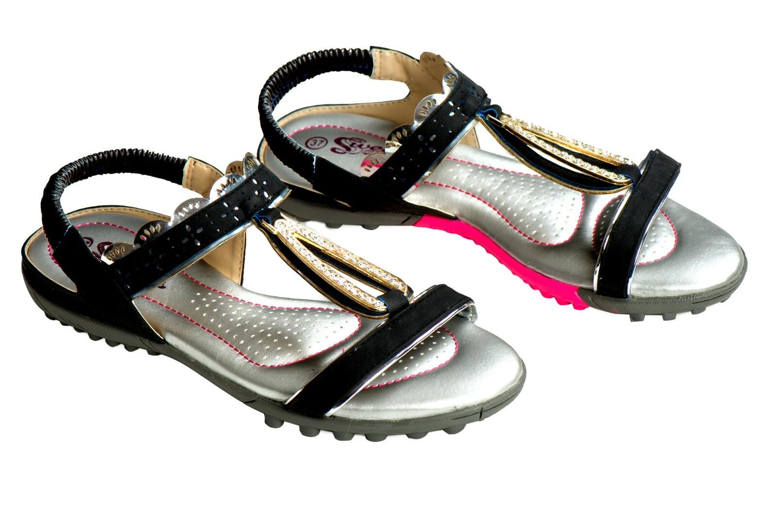 Sweet Sandals, Women's Fashionable Golf Sandals Size 8, Black with Pink Accents