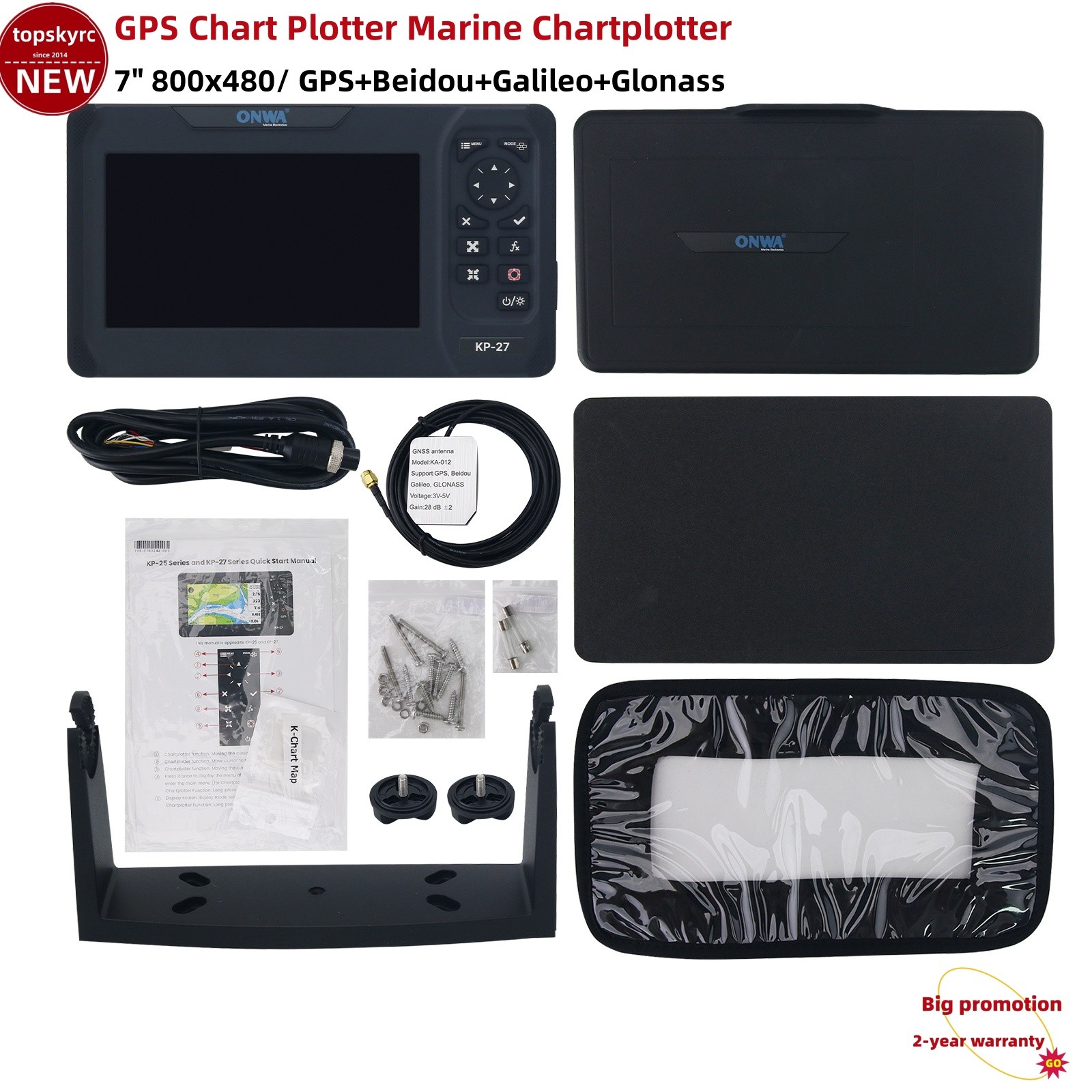 ONWA KP-27 7-in 800x480 GPS Chart Plotter Marine Chartplotter w/ GPS Antenna