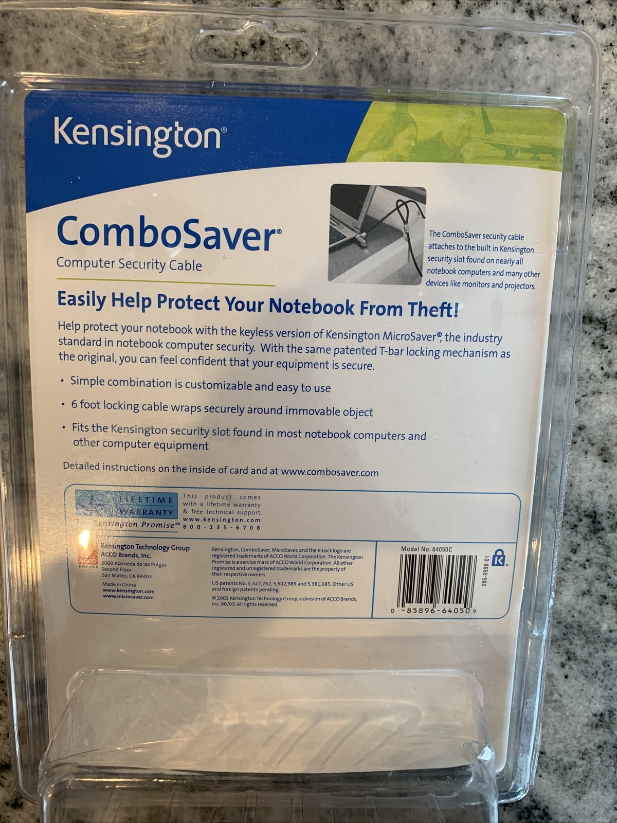Kensington Combosaver Combination Laptop Security Cable Lock