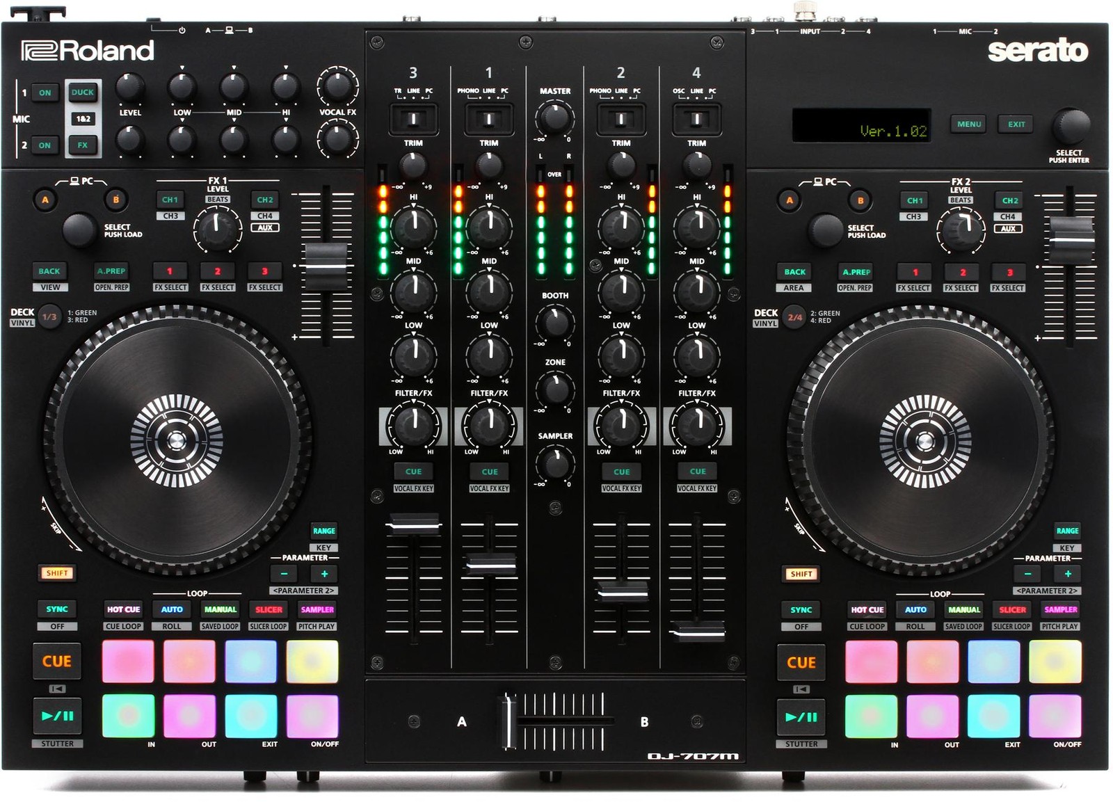 Roland DJ-707M 4-deck Serato DJ Pro Controller with Drum Machine and Vocal
