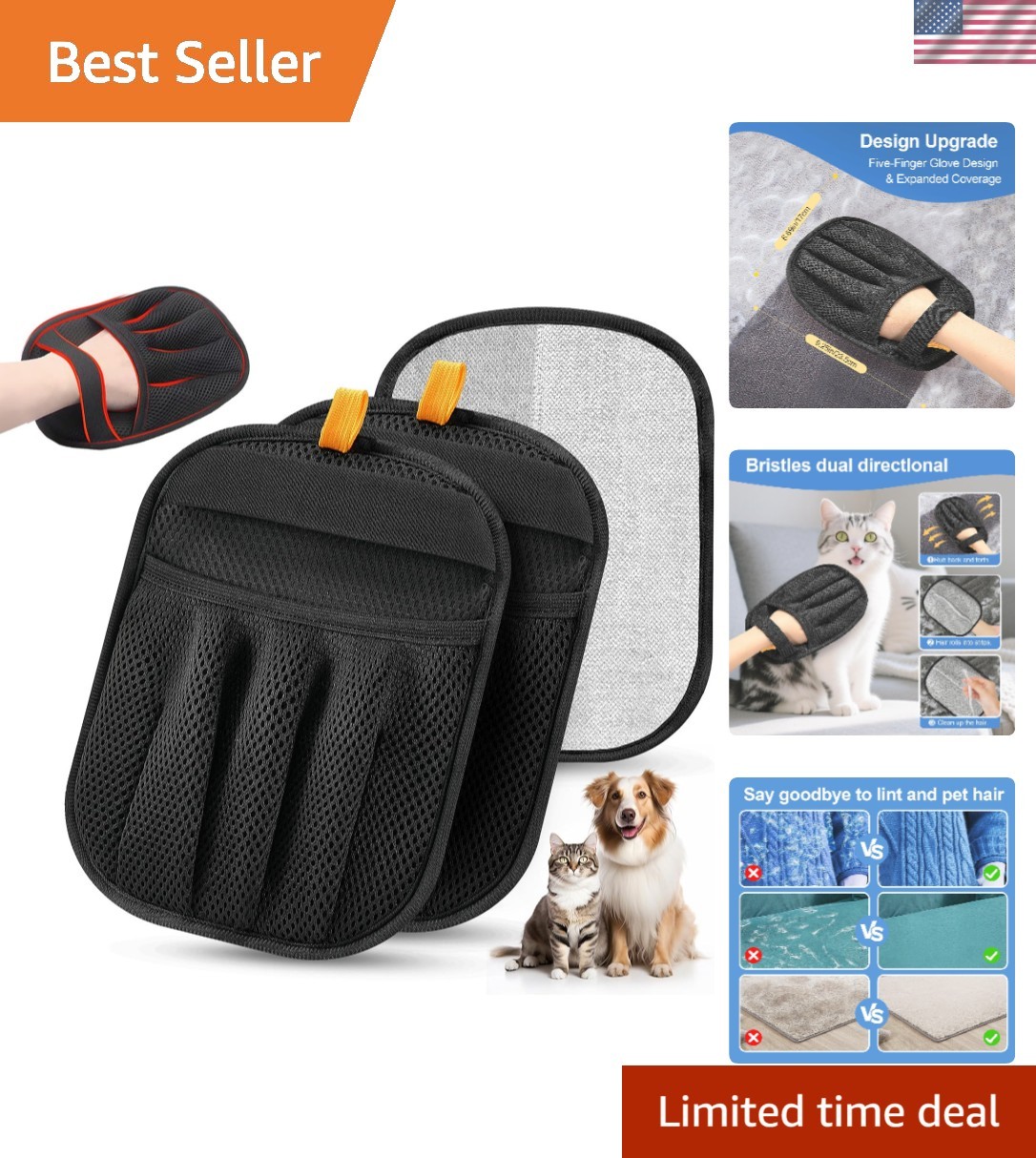 2025 Upgraded Five-Finger Pet Hair Remover Gloves - Eco-Friendly & Effective