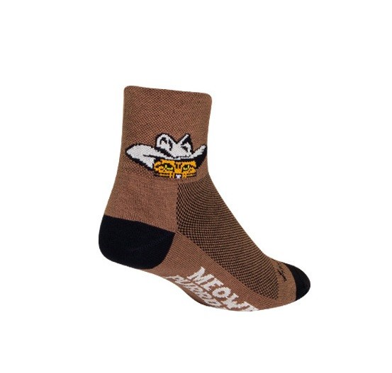 Socks - SockGuy - Meowdy 3" L/XL Cycling/Running NEW Brown Cat Cowboy MEN