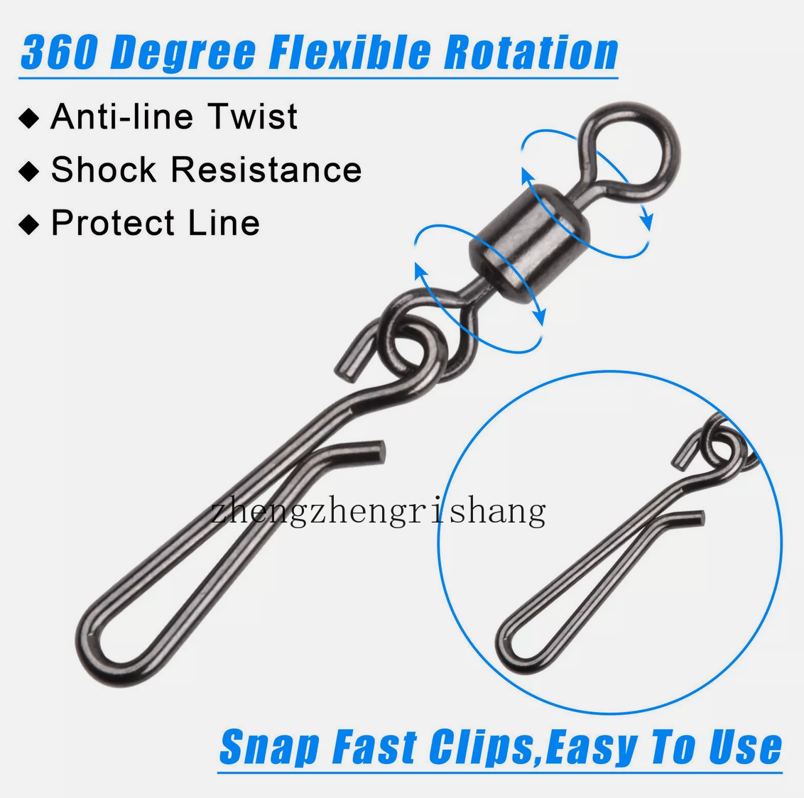 100PCS Stainless Steel Fishing Swivel with Hanging Snap Rolling Swivel Connector