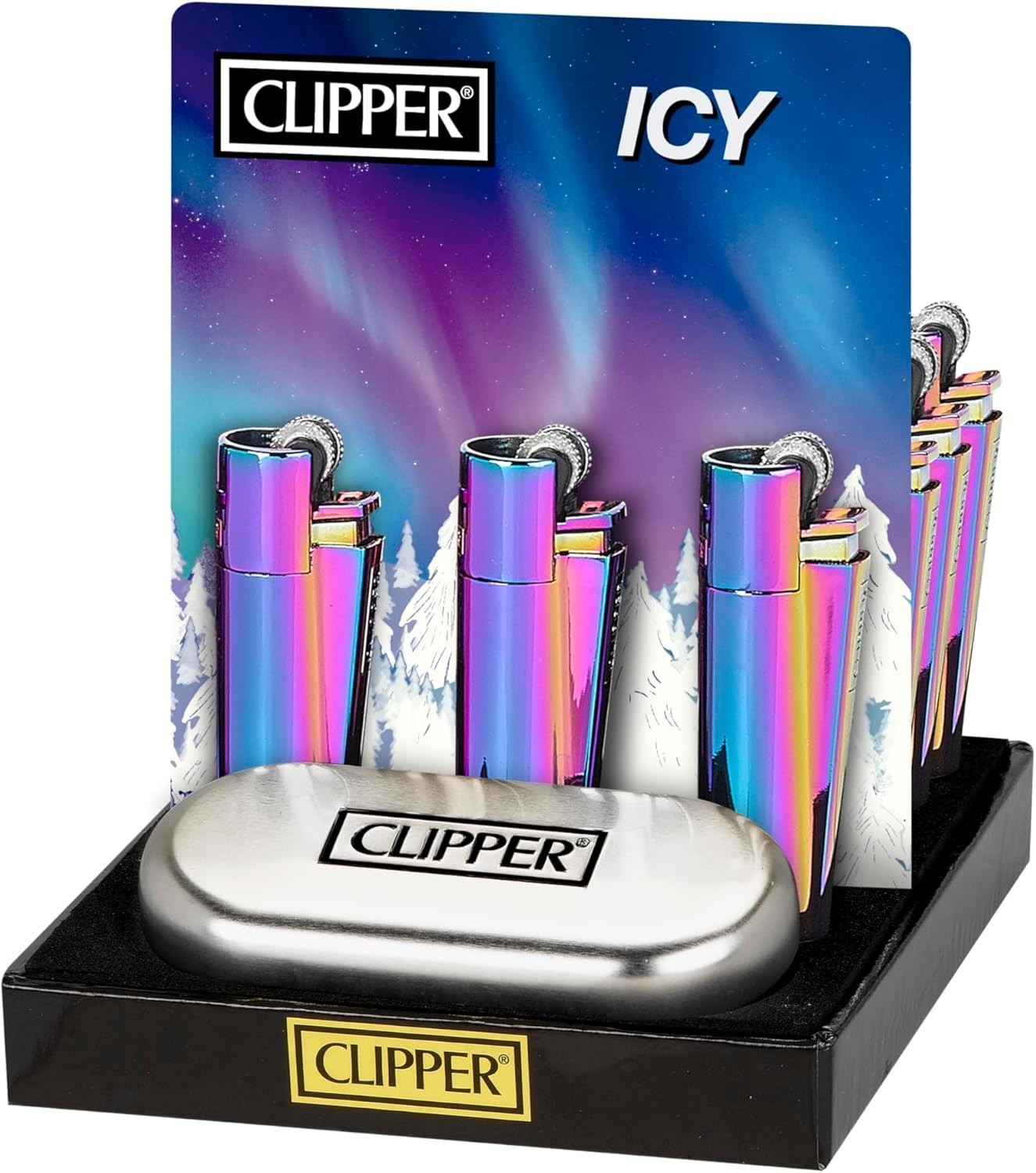 Clipper Metal Lighter - Refillable, Includes Case. ICY Style Butane Lighters