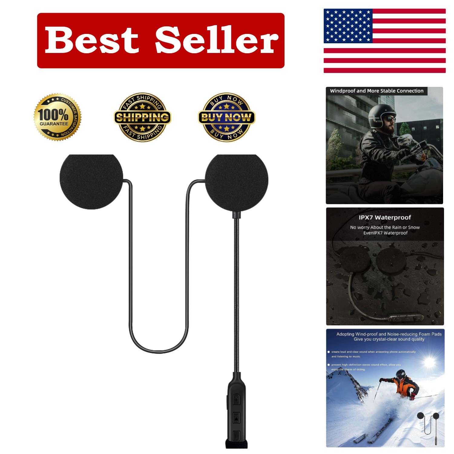 Waterproof Bluetooth Headset for Motorcycles - Hands-Free & 60H Playtime