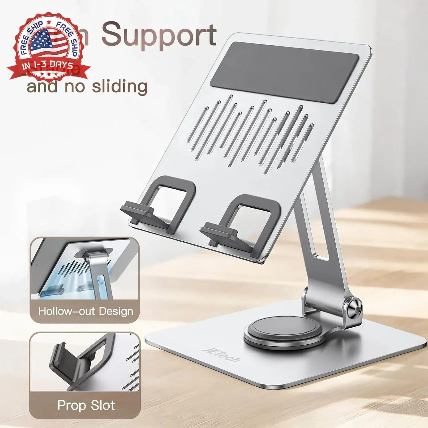 Tablet Stand, Adjustable Swivel Desktop Holder with 360 Degree Rotating B