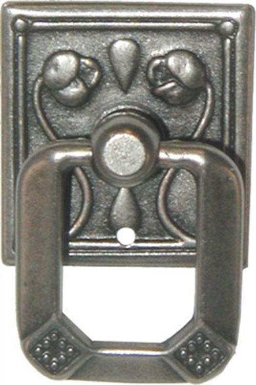 Stamped Brass Rose Ring Pull Pewter Finish