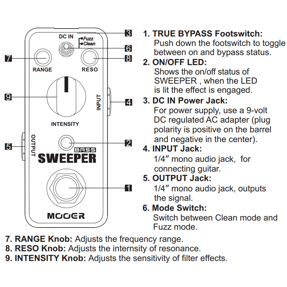 MOOER Bass Sweeper Dynamic Envelope Filter Pedal Clean/Fuzz Model True Bypass