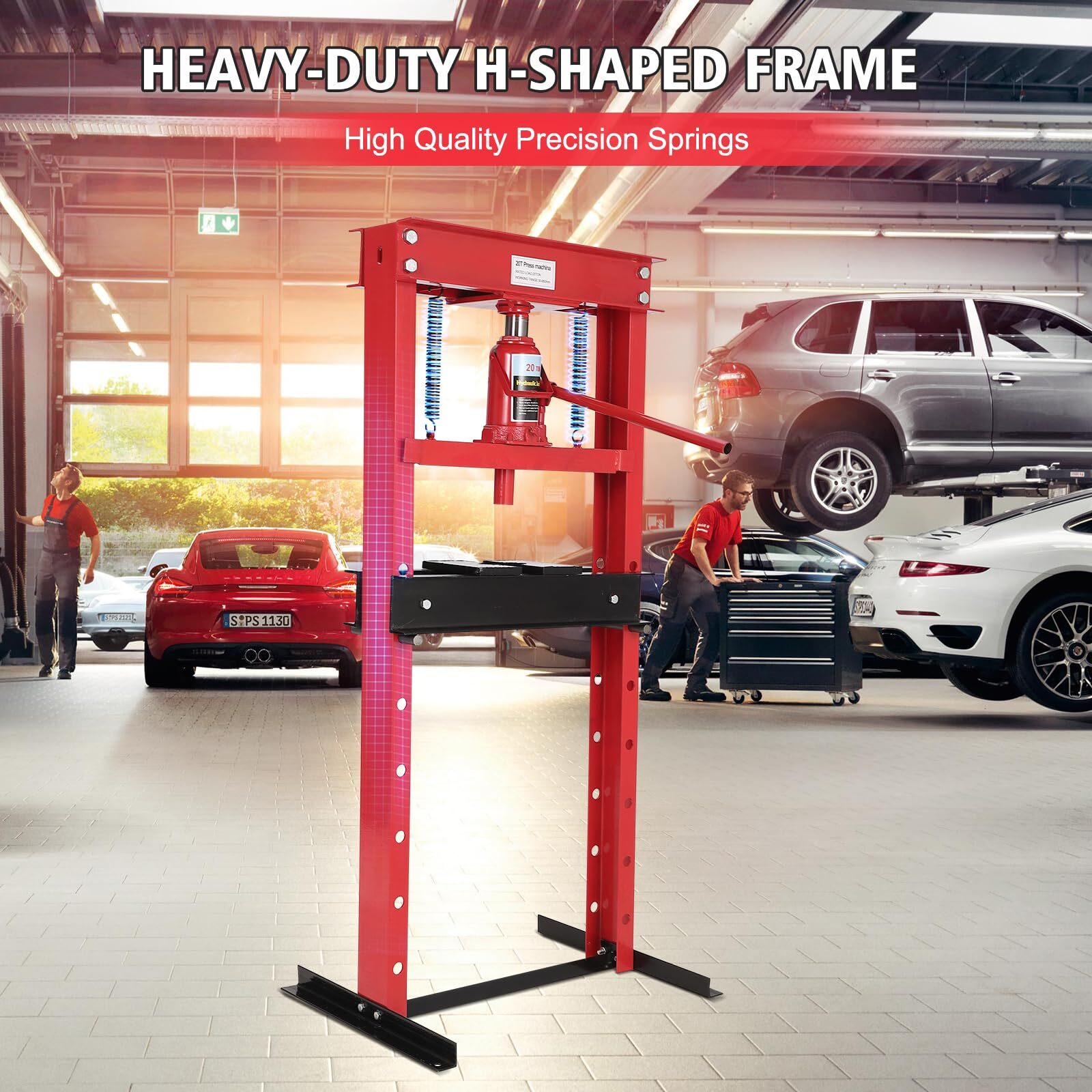 20 Ton Hydraulic Shop Press with Press Plates H-Frame Adjustable Working Table