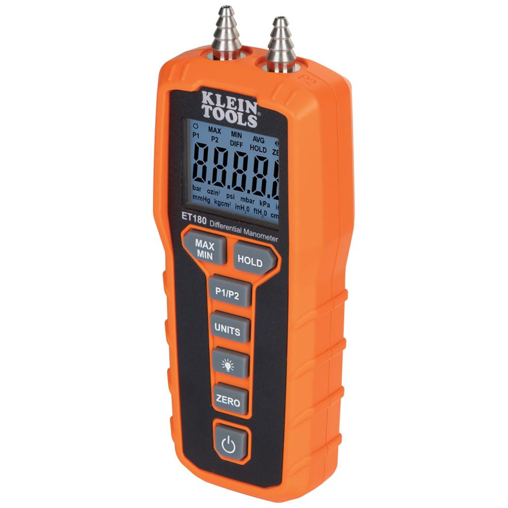 Klein Tools ET180 Digital Manometer, Air and Gas Pressure Tester, Differential D