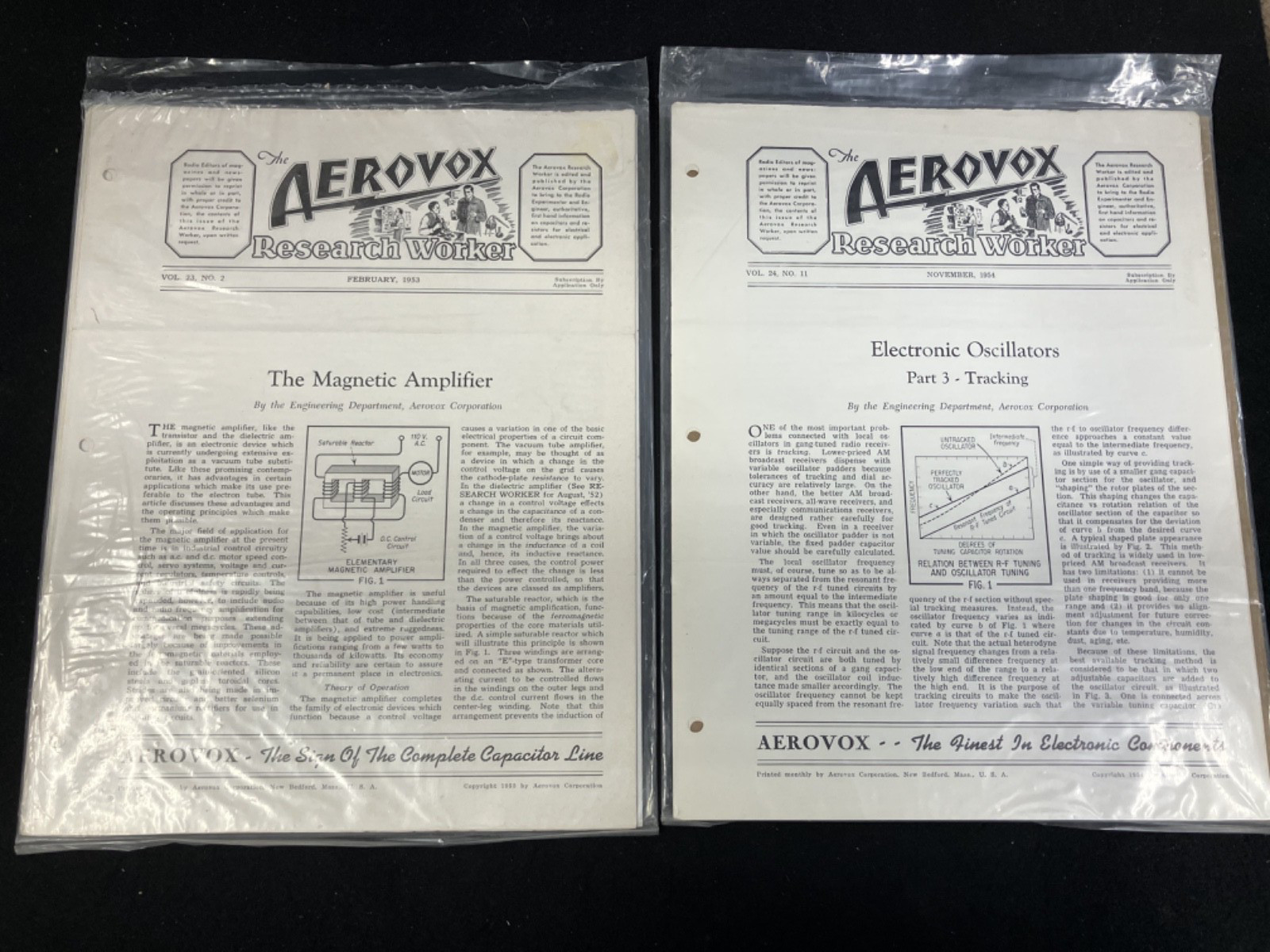 THE AEROVOX RESEARCH WORKER NEWSLETTER, LOT OF 2, FEB 1953 & NOV 1954