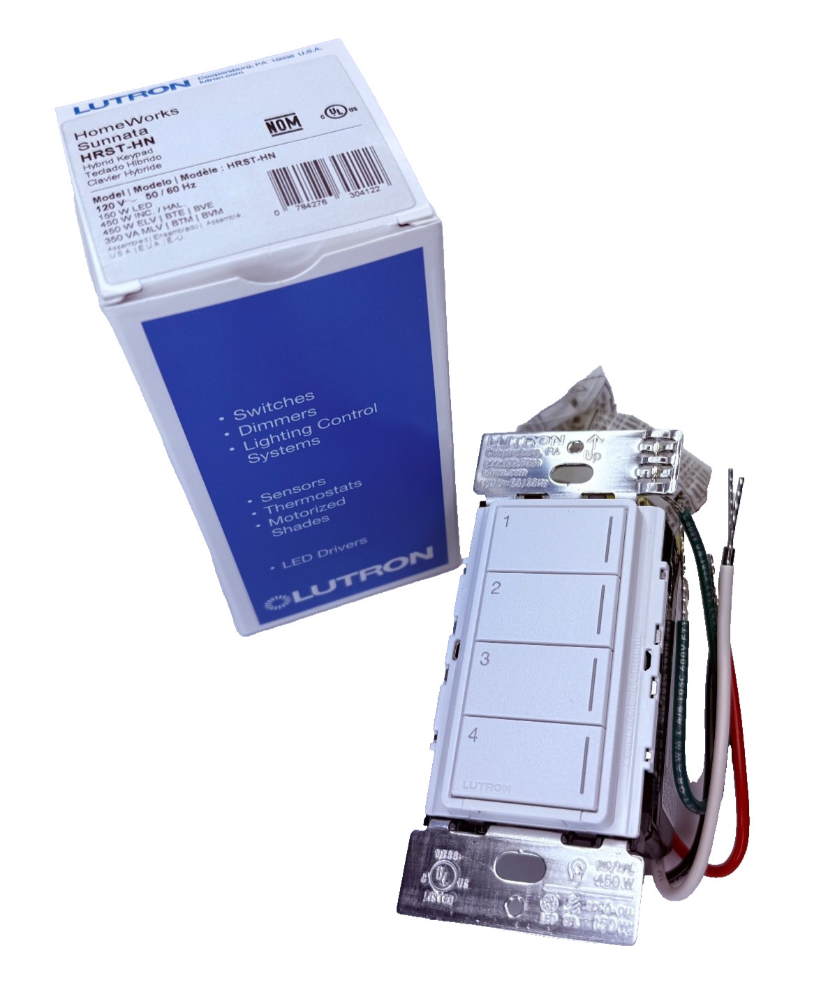 Lutron Homeworks Sunnata HRST-HN4B SW 4 Button Hybrid Keypad HRST-W - White NEW