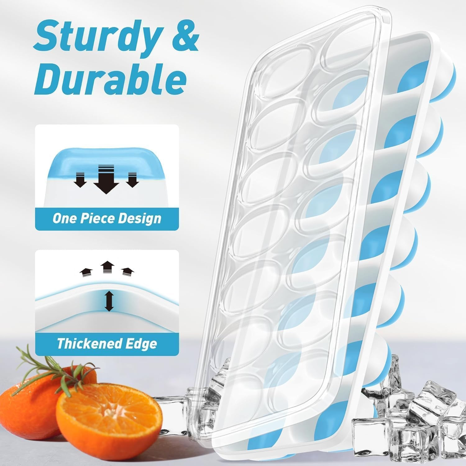 Ice Cube Tray with Lid, 4 Packs 56 Cubes Durable Stackable Ice Cube