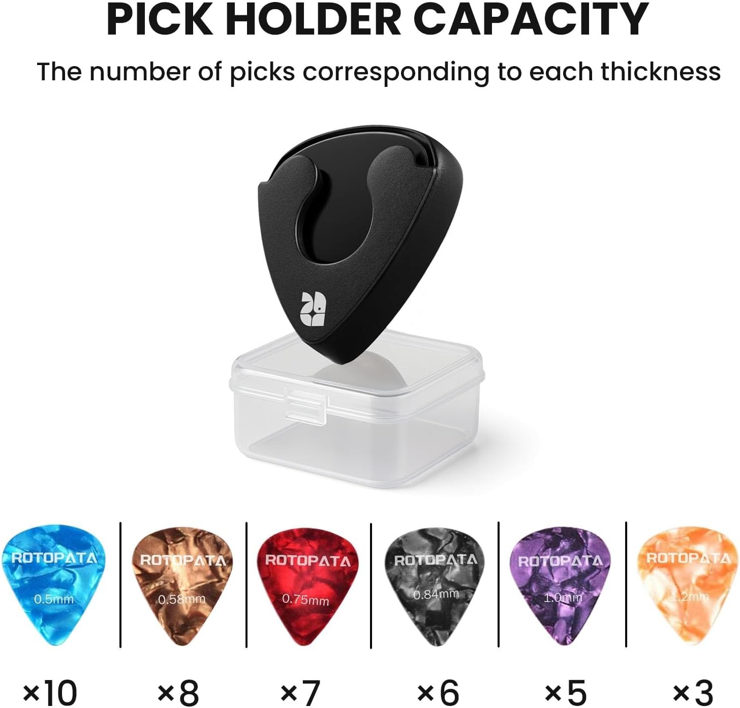 ROTOPATA Guitar Pick Holder with Adhesive Back, Black 1 Pack,