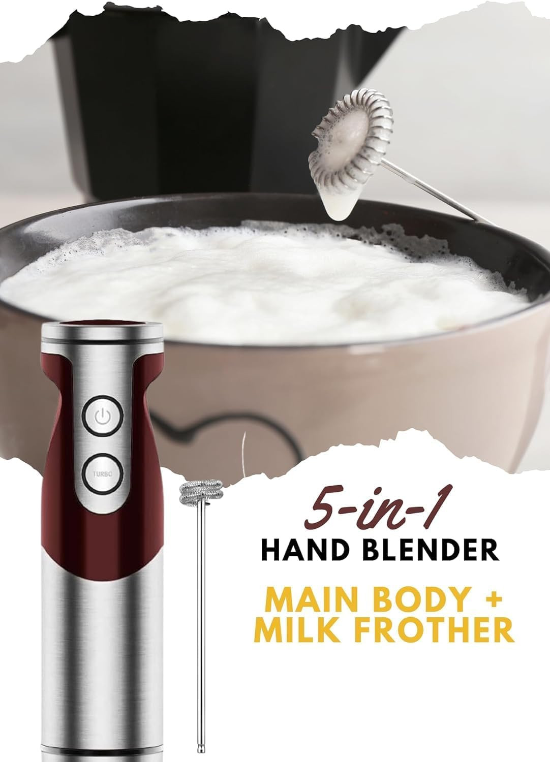 Pro Titanium Reinforced 5 In1 Immersion Hand Blender, Powerful with 80% Sharper