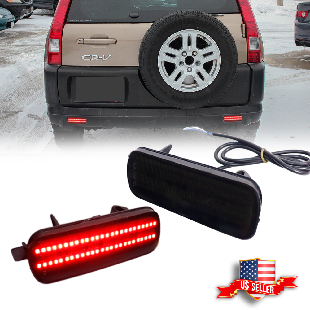 Smoked Rear Bumper Reflector Red LED Tail Brake Lights For 2002-2004 Honda CR-V