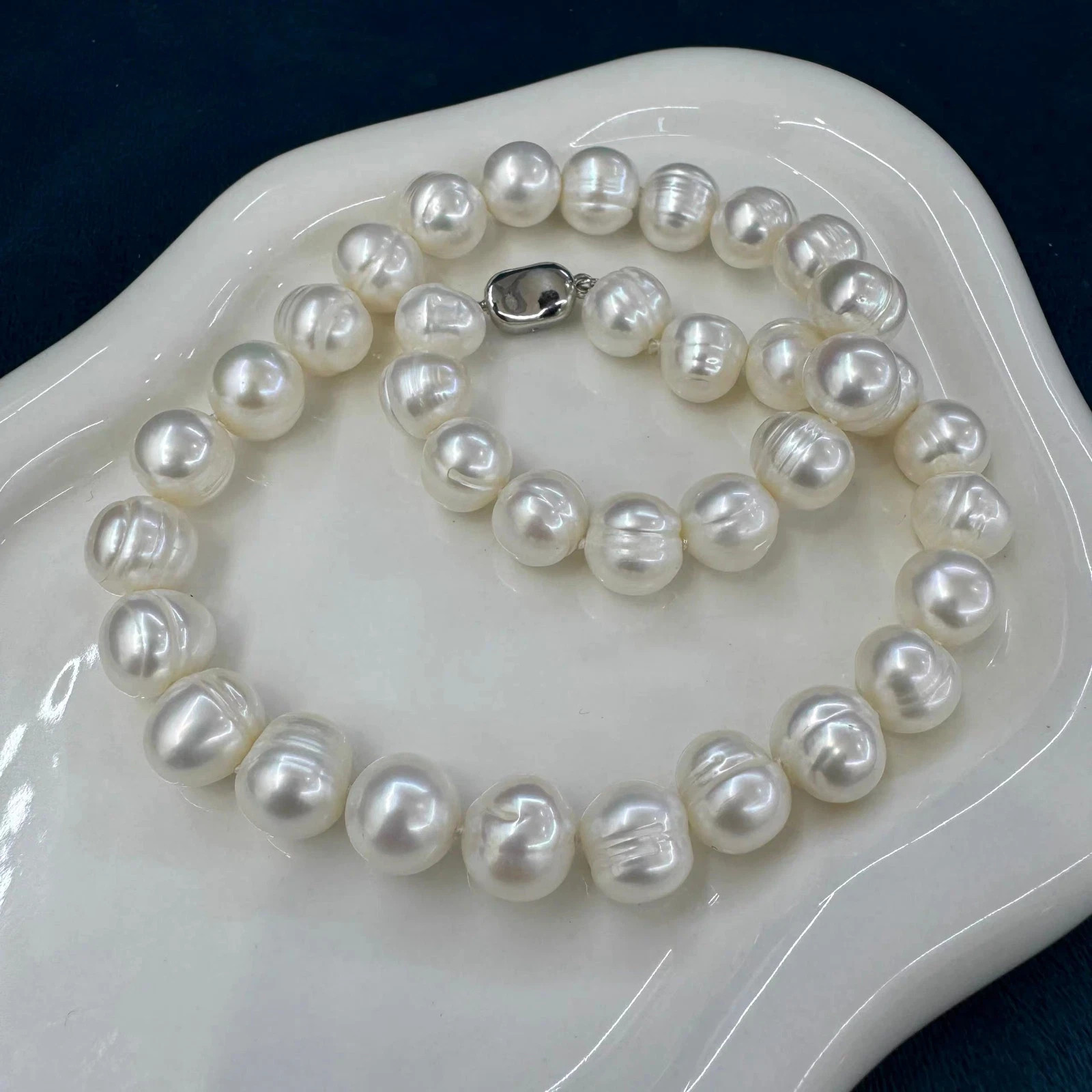 elegant 11-10 mm south sea natural baroque white pearl necklace 18inch 925s