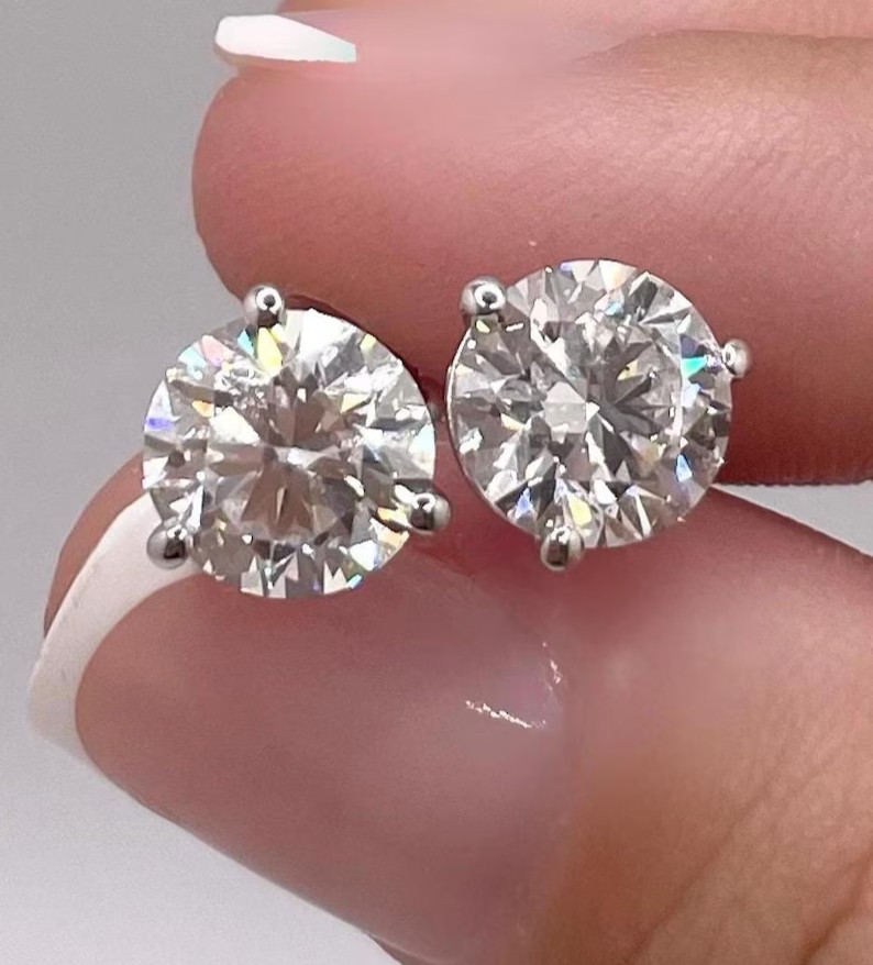 IGI Certified 6 Carat Round E/VS1 Lab Grown Diamond Stud Earring 14K White Gold