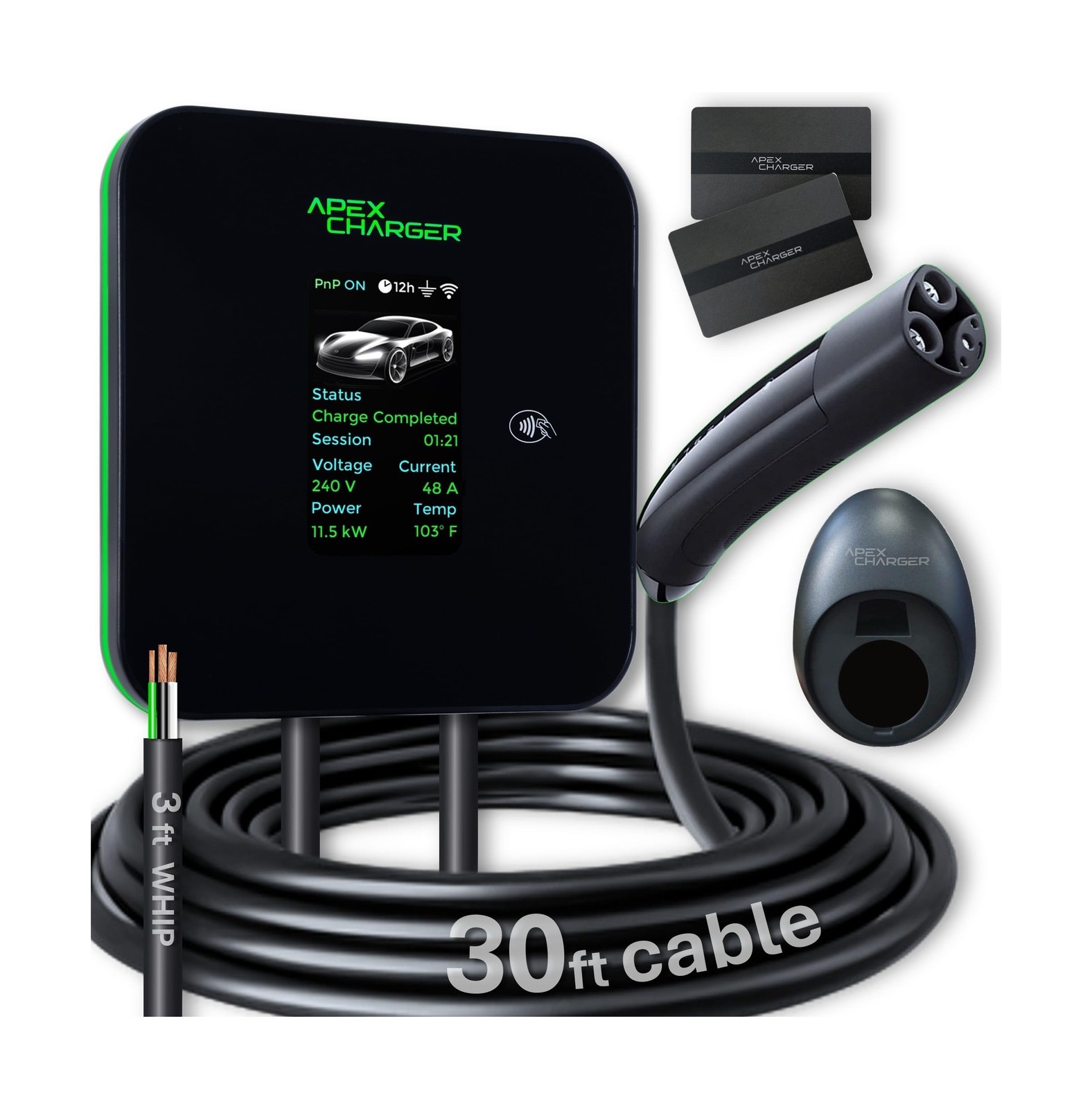 NACS/Tesla Connector Hardwired Level 2 EV Charger J1772 48A 30ft Cable EVSE
