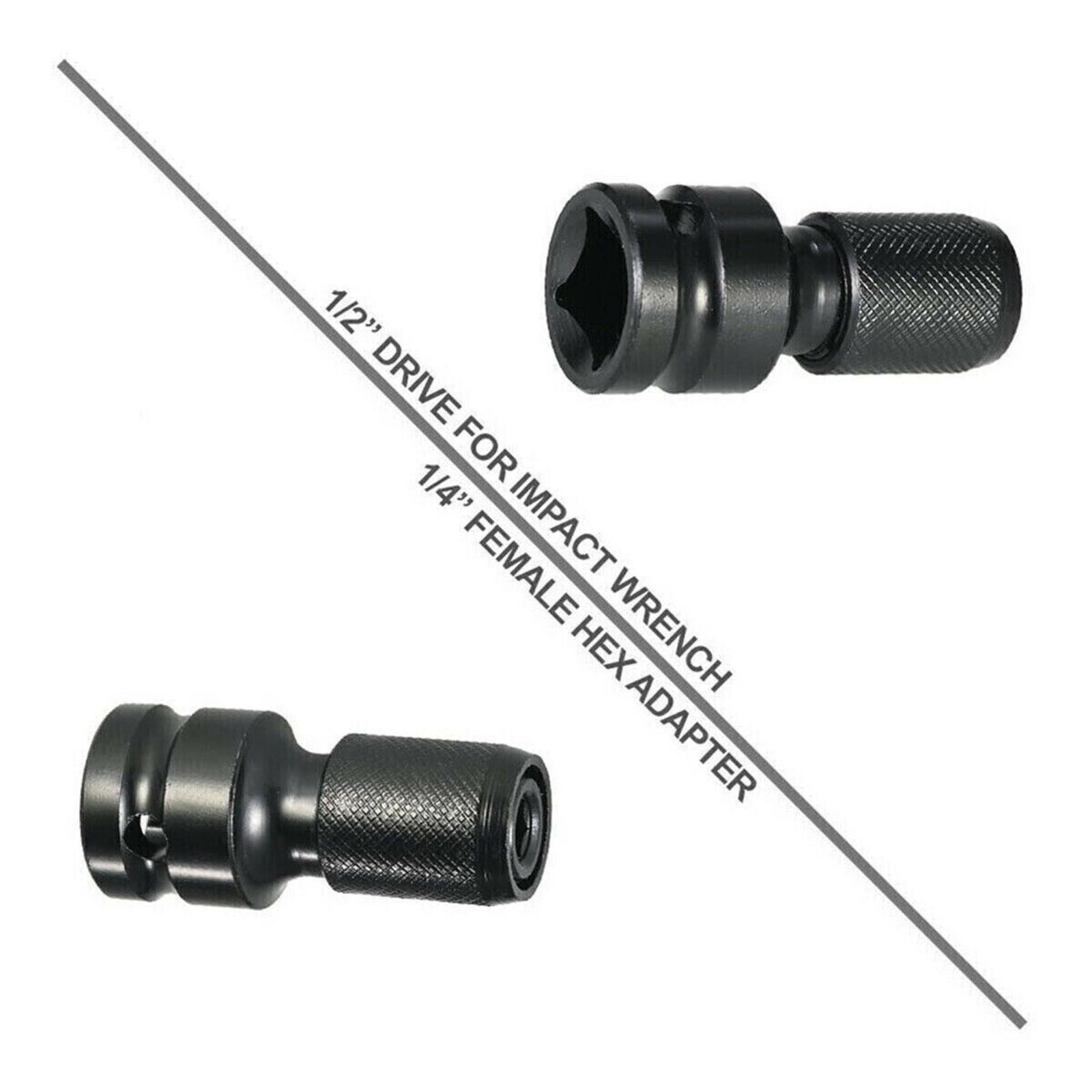 2Pcs/Set 1/2" Square Drive to 1/4" Hex Socket Adapter Converter Chuck Adapter