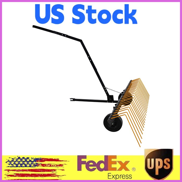 ✨60"ATV Tow-Behind Corrosion Pine Straw Rake,Lawn Dethatcher Rake for Tractor