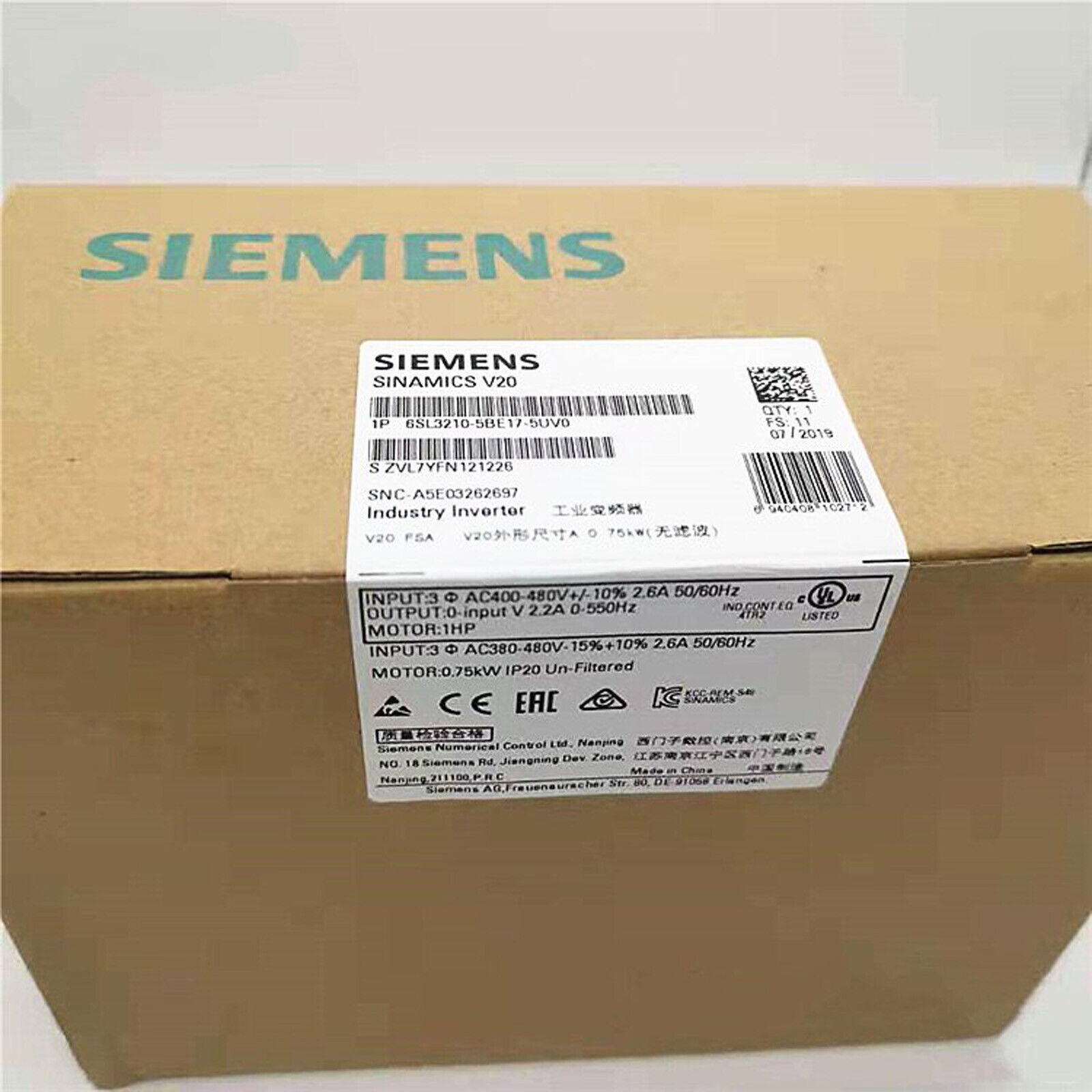 1PC Siemens 6SL3 210-5BE17-5UV0 6SL3210-5BE17-5UV0 New Expedited Shipping