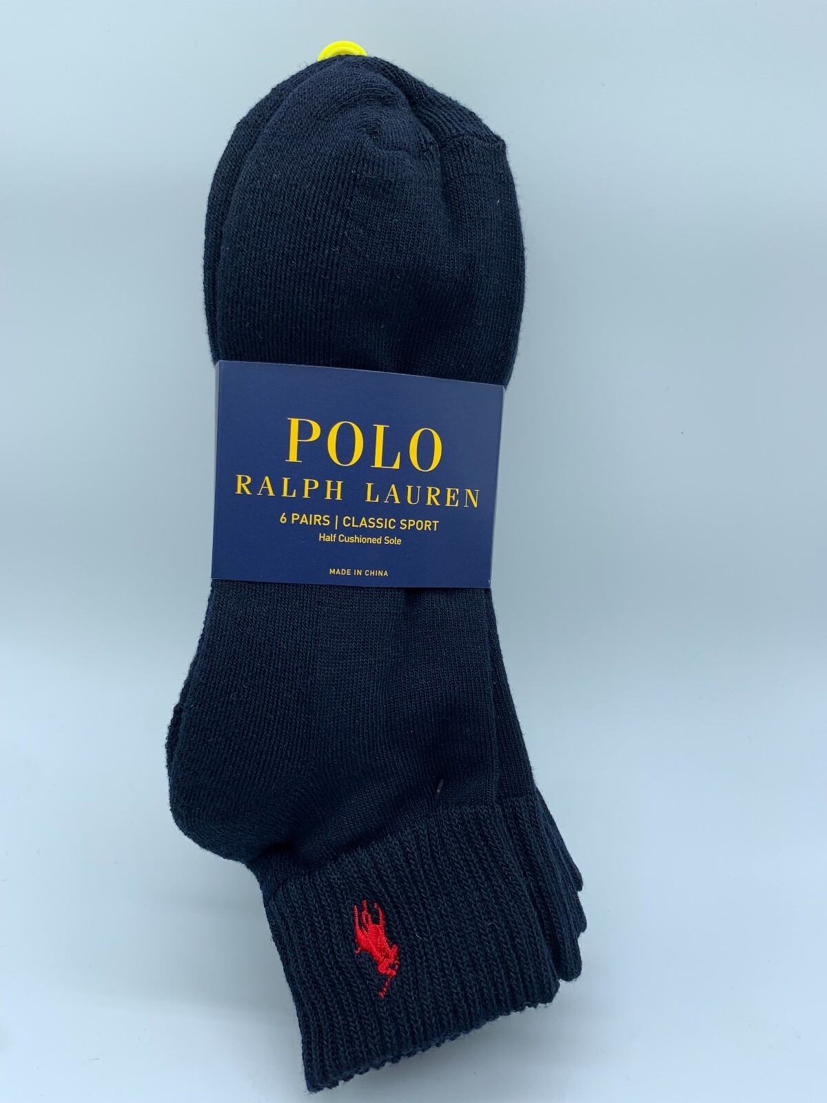 NEW 6 PAIRS MENS POLO RALPH LAUREN ANKLE CUT SOCKS CLASSIC SPORT 10-13 BLK/ WH
