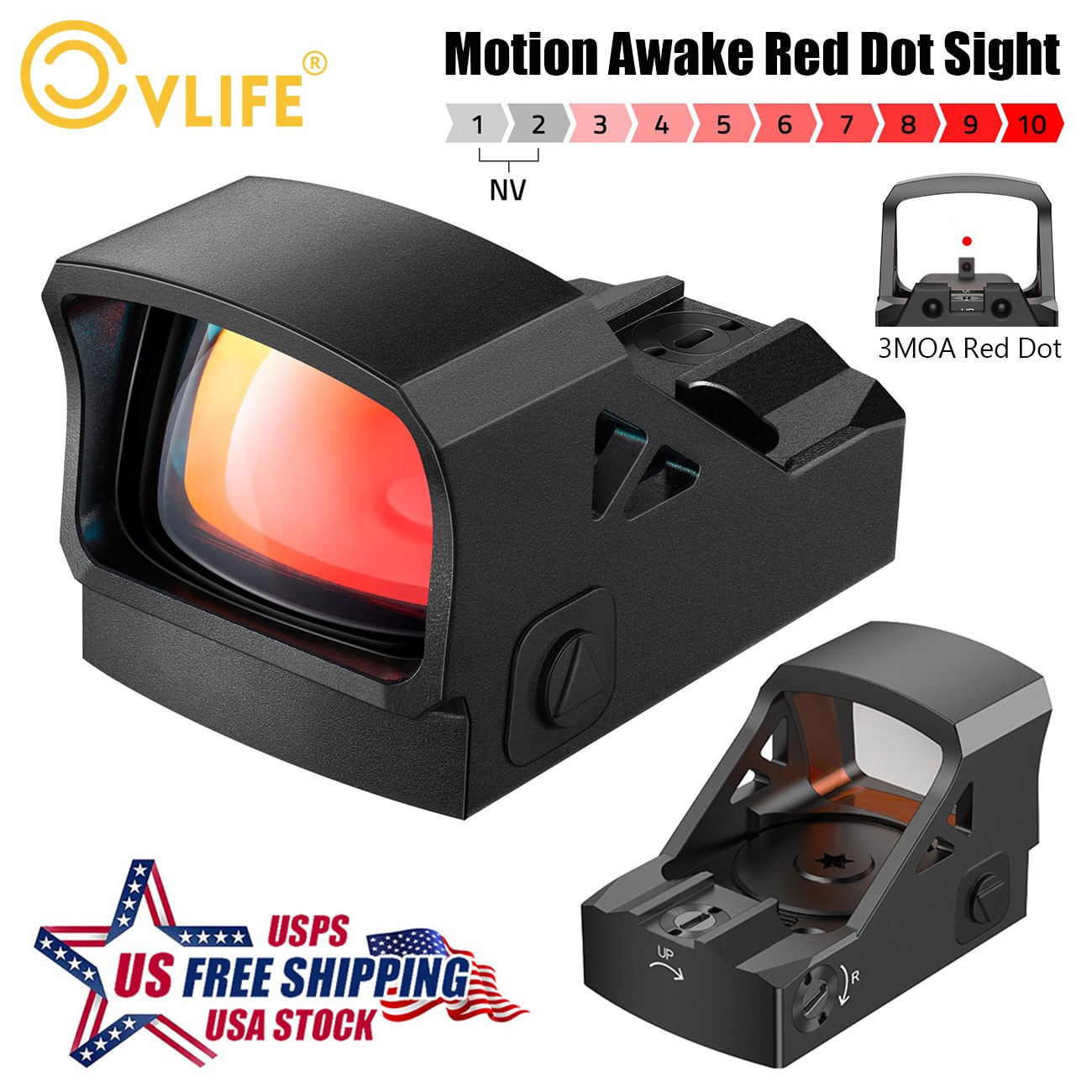 Motion Awake RefIex 3 MOA Red Dot Sight Compatible with RMS/RMSC IPX7 Waterproof