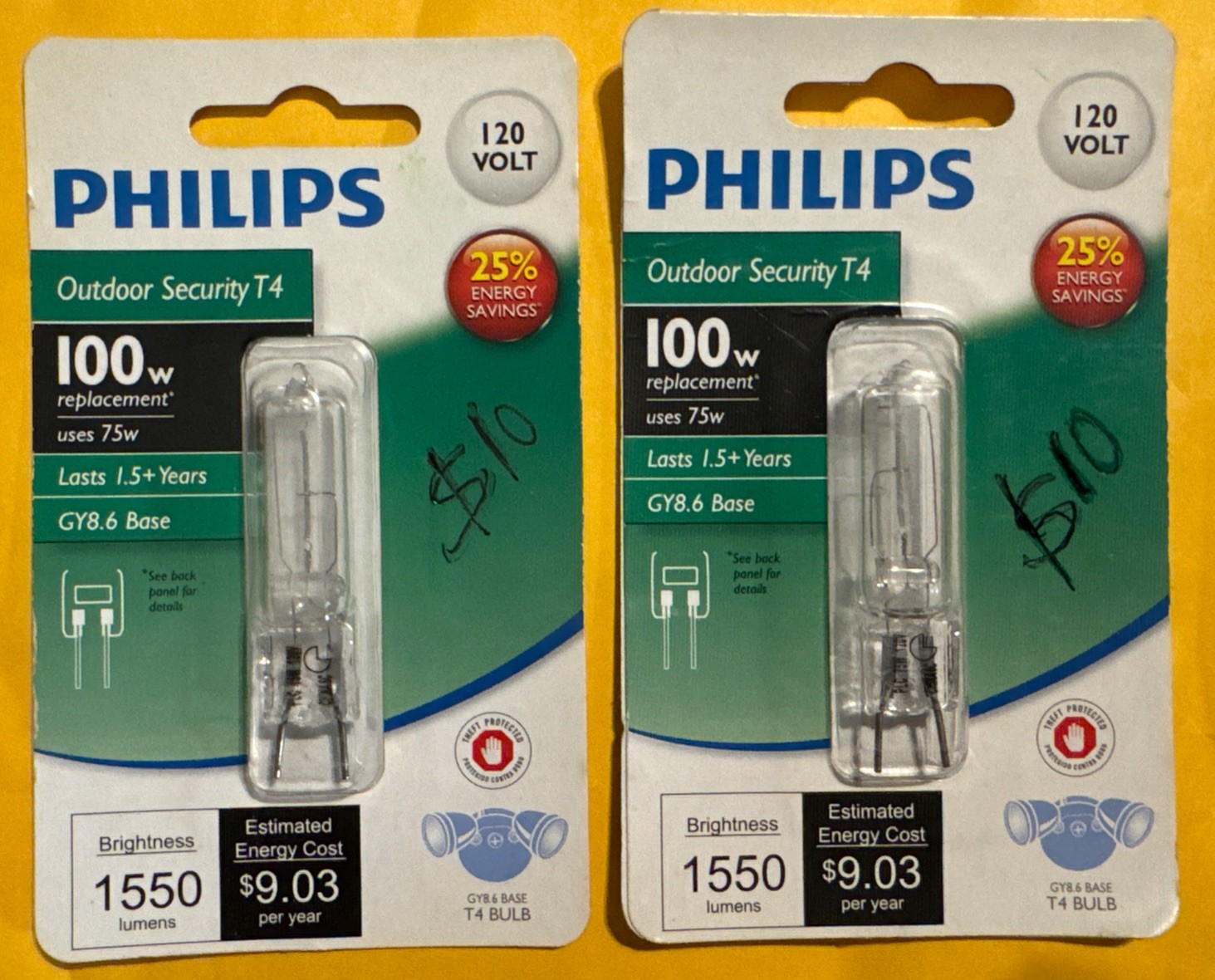 Philips 100W 120V Clear GY8.6 Base T4 Light Bulb 428167 Outdoor Special Security