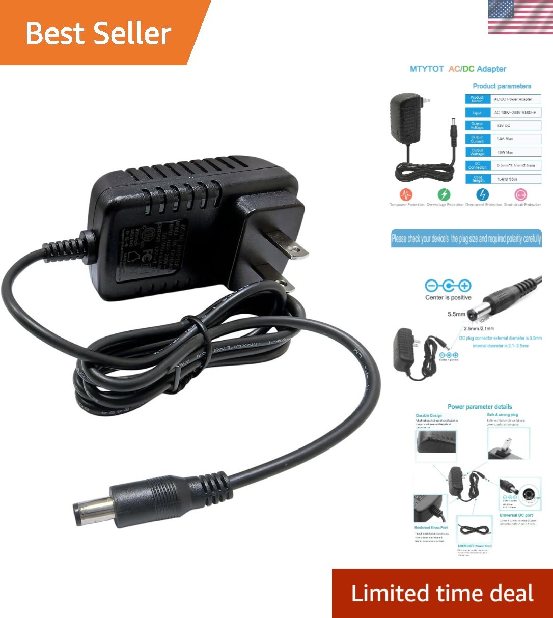 Compact 12V 1.5A Power Adapter for Models and CCTV - Safe Wall Mount Design